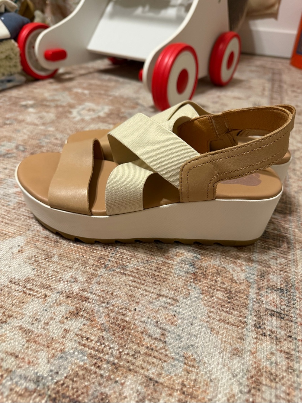 Sorel Tan and Cream Platform Wedge Sandal
